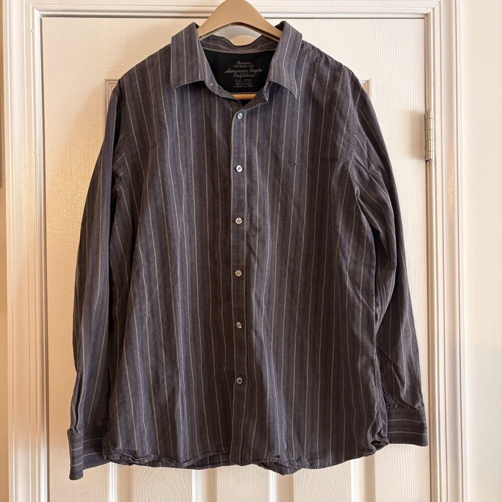 American Eagle Premium Vintage Fit Gray Vertical Stripe Mens Button Up XXL